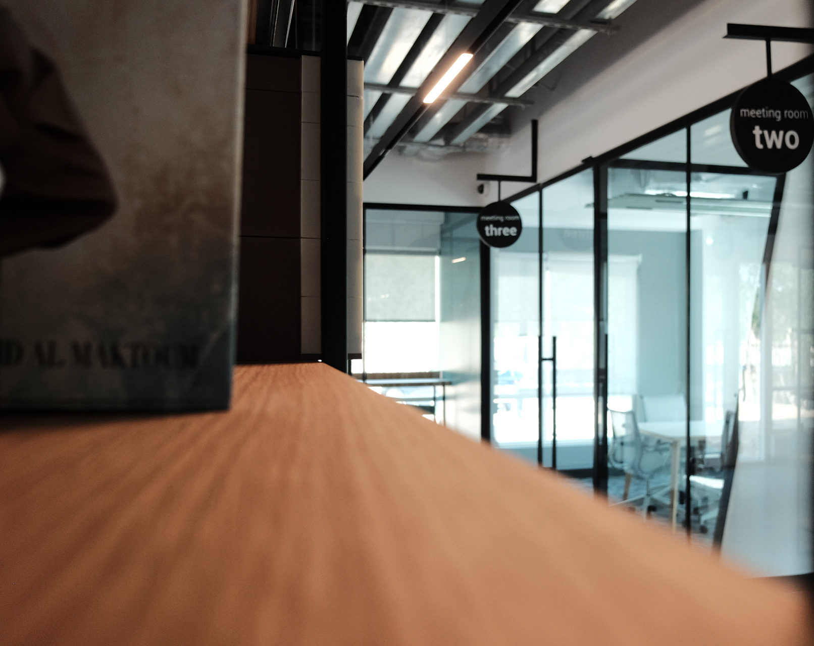 glass partition with signage