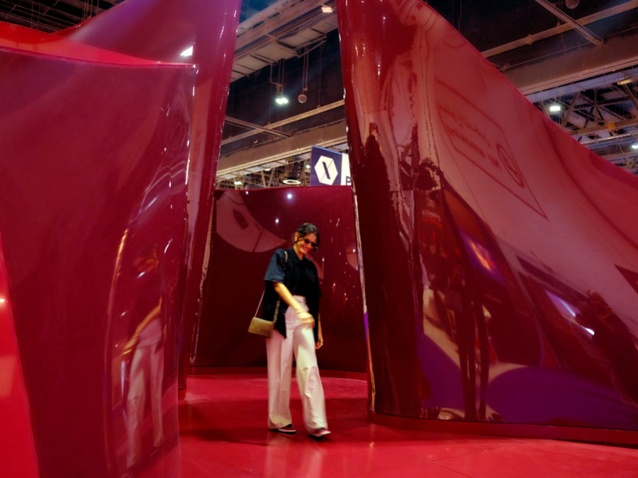 Detailed shot of designer installation in red
